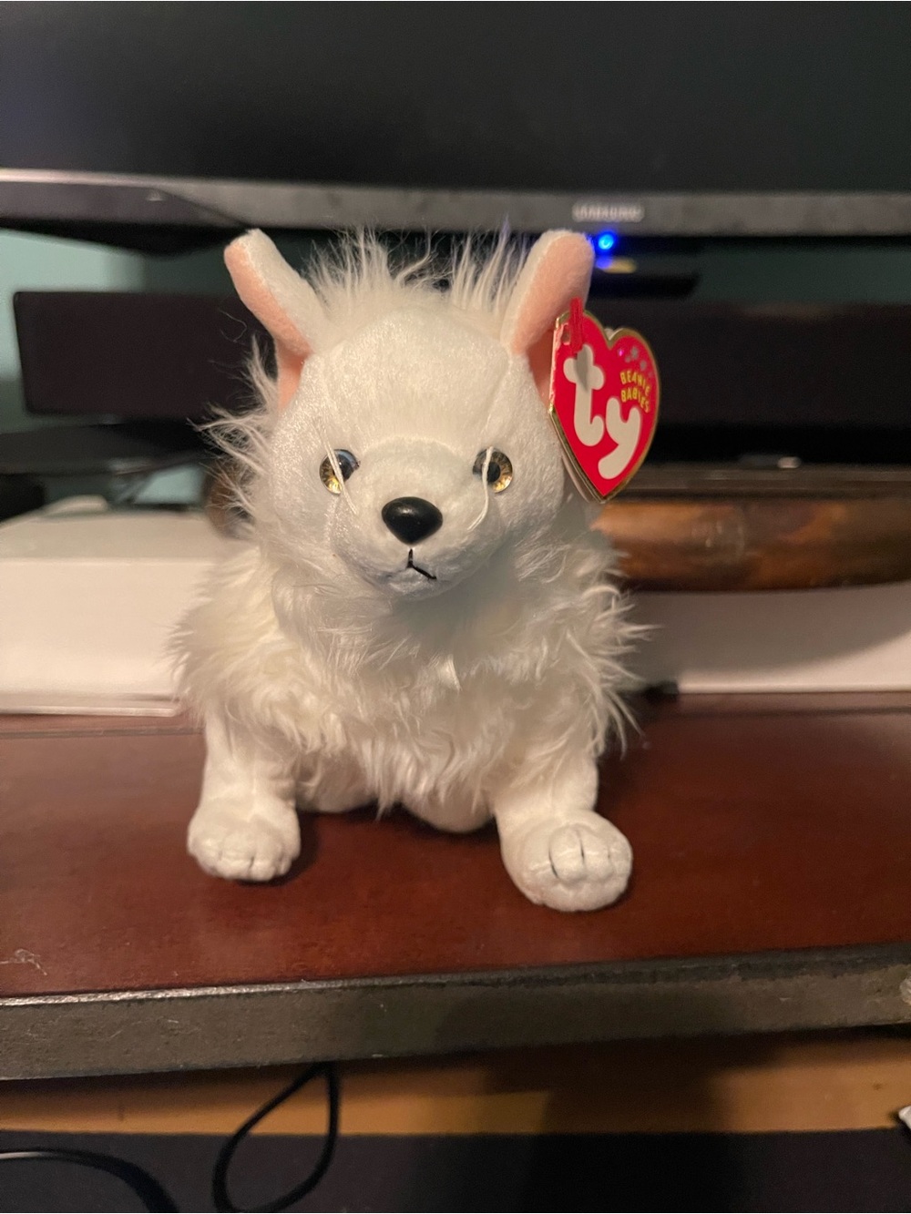 Ty White Plush Small Dog with Heart Tag